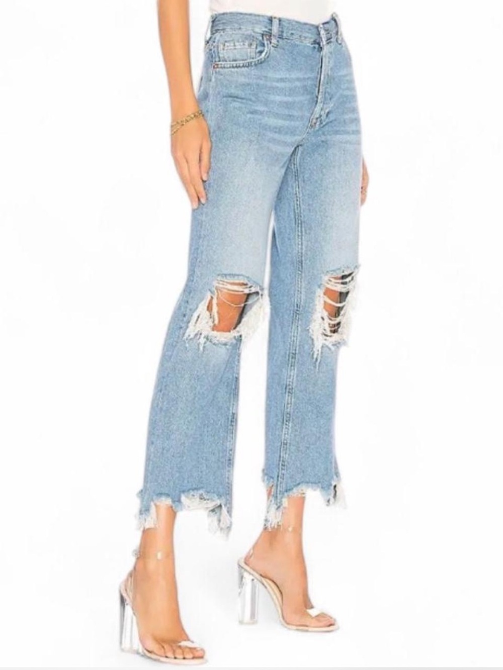 Free People We The Free Maggie Distressed Mid Rise Straight Jeans Raw Hem 28 - Picture 2 of 6